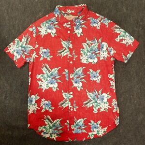 Brooklyn Cloth Mens Red Floral Hibiscus Short Sleeve Button Down Shirt Size M